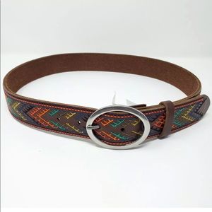 Lucky Brand Chevron Embroidered Leather Belt